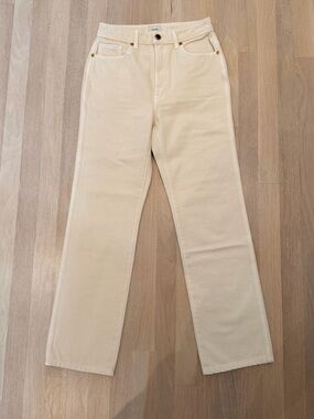 KHAITE Cream Straight-Leg Ankle Jeans